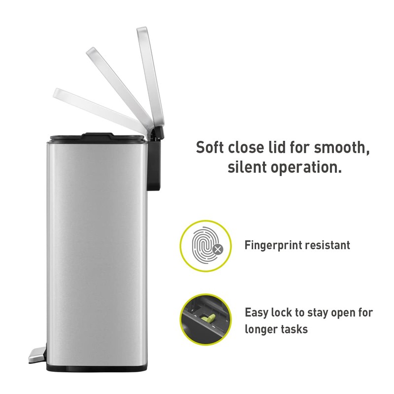 EKO Madison Brushed Stainless 50 Liter/13.2 Gallon Step Trash Can