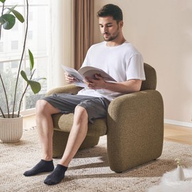 Furniliving 30.5" Accent Chairs, Chenille Fabric Living Room Chair, Comfy Upholstered Armchair Single Sofa Chair with a Waist Pillow for Bedroom/Office/Reading Spaces, Yellow