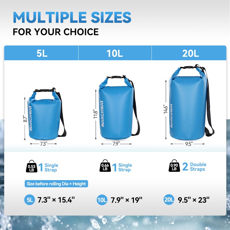 MARCHWAY Floating Waterproof Dry Bag Backpack 5L/10L/20L/30L/40L, Roll Top Sack