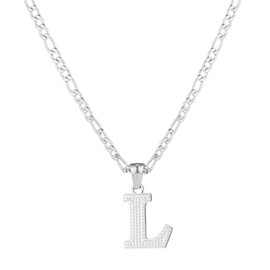 SAELACY 18K Gold Silver Tone Stainless Steel Initial Necklaces for Women Men Gothic 26 Letters Pendant with Figaro Chain Necklaces