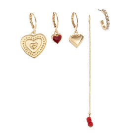 5 Pcs Gold Heart Hoop Earrings Set For Women Rhinestone Red Love heart Earrings Long Chain Red Bead Earring Set (5 Pcs Gold Heart Earrings5 Pcs Gold Heart Earrings)