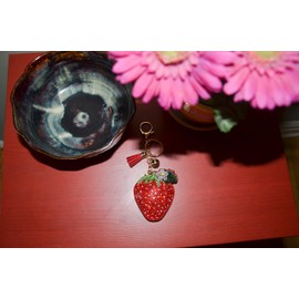 Popfizzy Strawberry Keychain for Women, Fun Foodie Bag Charm, Cute Bling Purse Charms, Rhinestone Backpack Keyring