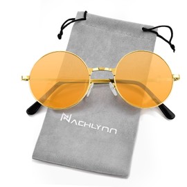 NACHLYNN Round Hippie Sunglasses Metal Border Circle Hippie Glasses UV380 Protection 70s Sunglasses for Men Women Party Favor (Orange)