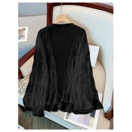 SHENHE Women's Lightweight Kimono Cardigan Bell Sleeve Open Front Loose Textured Cardigan Black Large