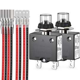 DIYhz Thermal Circuit Breaker,98 Series 10A 125/250VAC 32VDC Circuit Breaker Push-Button Reset with Quick Connect Terminals and Waterproof Button Cover 20cm Terminal Wire 10Amp 2Pcs