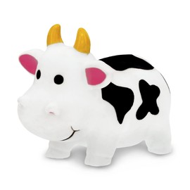 DolliBu Cow Bath Buddy Squirter - Floating White Cow Rubber Bath Toy, Fun Water Squirting Bathtime Play for Toddlers, Cute Farm & Barn Animal Toy for The Bathtub, Beach, & Pool for Girls & Boys