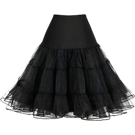 Black Petticoats Women Crinoline Slips Underskirt Tutu Dress Puffy Vintage 50S Rockabilly Knee-Length Fluffy Under Skirt