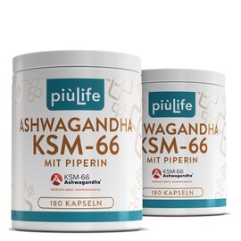 Ashwagandha 360 Capsules PiùLife | Für Stress & mentales Wohlbefinden, 360 KSM66 Ashwagandha Kapseln hochdosiert, laktose- & glutenfrei