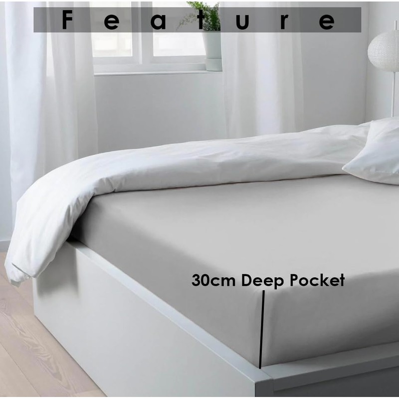 APEX FURNISHINGS Silver Grey Fitted Sheets King Size Easy Care