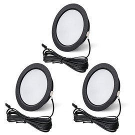 URing Set of 3 LED Recessed Spotlights 12 V 3000 K Warm White 3.5 W LED Flat 12 V 300 LM Bore Hole 55-58 mm and 15 mm Flat Dimmable Furniture Recessed Spotlights 12 V with 2 m Cable Black