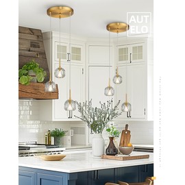 AUTELO 3-Light Pendant Lights Kitchen Island, Vintage Hanging Lamp in Brushed Gold Metal Finish with K9 Crystal, Gold Pendant Lights for Dining Room, Kitchen Island, H3878-3 BG