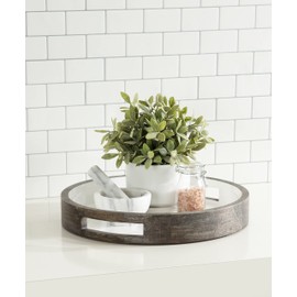 Kate and Laurel Ehrens Modern Wood Tray, 15 inch Diameter, Graywash and White, Round Accent Tray for Transitional Decor