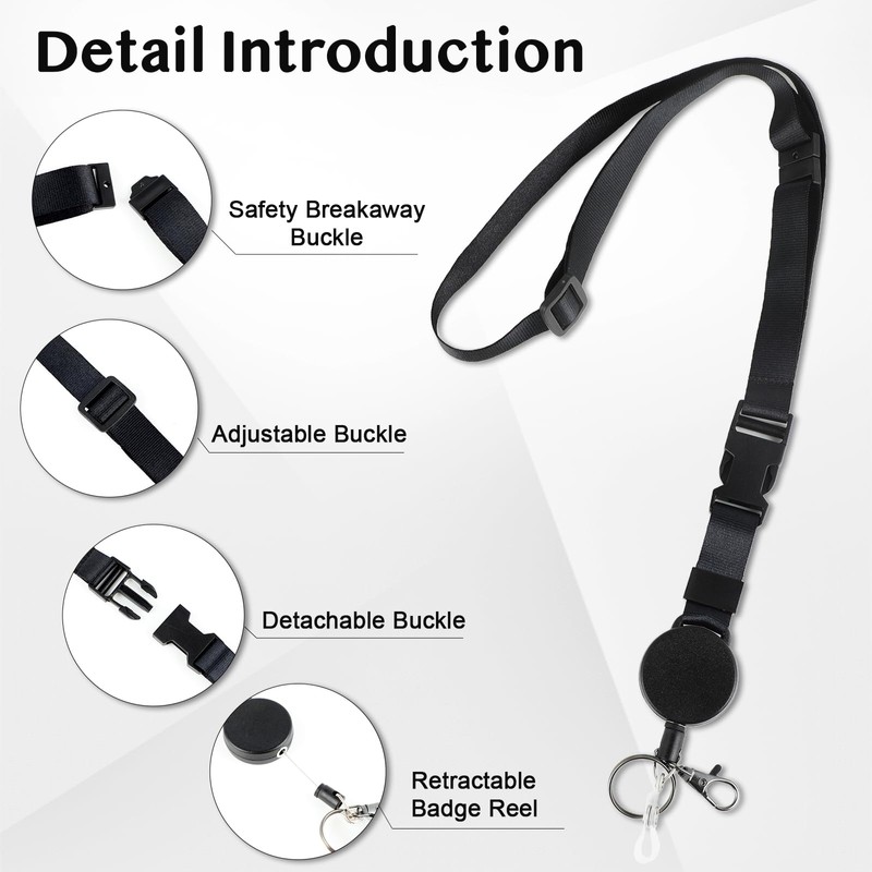 DELSWIN Badge Holder with Retractable Lanyard, PU Leather ID Badge