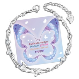 CheersLife Women's Bracelet, Silver Butterfly Bracelet, Gift Idea for Women, Christmas Gift, Birthday Gift for Women, Bracelet, Gift for Mother Daughter FR, Silver Copper, Bead