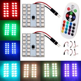 YM E-Bright 1-Set(2PCS) RGB 5050 24SMD LED Panel Dome Light Auto Remote Controlled Colorful Led Lamp DC 12V With T10 BA9S Festoon Adapters