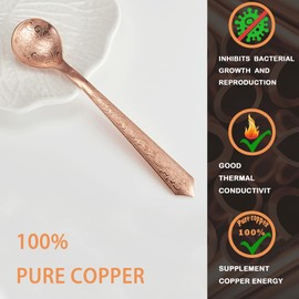Vintage Copper Cutlery, Nepalese Hand-Carved Copper Spoon, Suitable for Stirring Coffee and Desserts, Cakes, Ice Cream (Type-2)