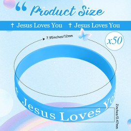 Arrowbash 50 Pcs Jesus Loves You Silicone Wristbands Christian Motivational Rubber Bracelets Religious Inspirational Bracelet Church Gifts for Men Women Party Favors Novelty Jewelry(Blue)