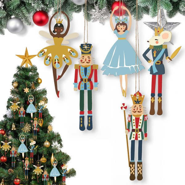Weysat Christmas Nutcracker Decoration Set Nutcracker Ornaments for Tree Mini Girls Princess Ballet Mouse King Soldier Figures for Xmas Tree Outdoor Party (Wood Vivid Style,20 Pieces)