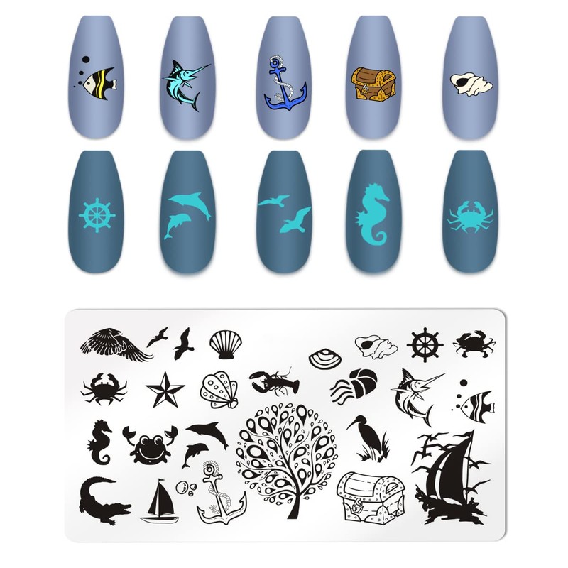 JERCLITY 6pcs Seaside Scenery Nail Stamping Plate Nail Stamping Kit