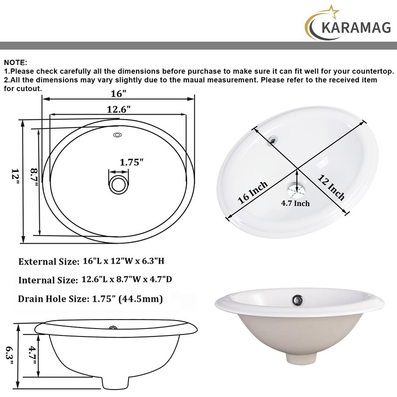 Bathroom Vessel Sink 16'' x 12'' Semi Recessed Bathroom Sink