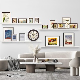 Picture Shelves for Wall,Long Floating Ledge Set of 4,Narrow Large Wood Rustic Photo Frames Vinyl Record Storage Display Nursery Kids Bookshelf Decor for Living Room Bedroom Kitchen,36'',Rustic White