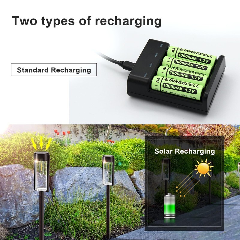 KINREECELL Rechargeable AA Batteries, Ni-MH Double A Solar Batteries High