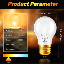 A15 Oven Light Bulb 40W High Temperature 300°C Resistant Appliance Light Bulb, 120V E26 Medium Base Replacement Bulb for Microwave Oven Refrigerator Range Hood, 2700K Warm White, 4 Pack