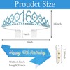 POPOYU 16th Fabulous Birthday Crown Sash Set Blue Tiara Crown