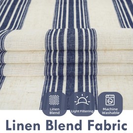 DriftAway Kitchen Curtains Striped Tier Linen Short Pinstripe Cafe Curtains 36 Inch Length for Living Room Bathroom Chris Farmhouse Rustic Rod Pocket 2 Panels Ivory Dark Blue