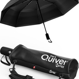 Repel Umbrella Windproof Travel Umbrellas for Rain - Easy Auto Open Close, Durable & Compact Umbrella, Waterproof Canopy - The Quiver Carrying Case - Color: Black