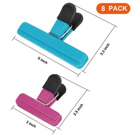 TACGEA Chip Clips, 8 Pack Food Clips, Upgrade Wide Open Bag Clips for Food Storage with Air Tight Seal Grip (4 x L, 4 x S)