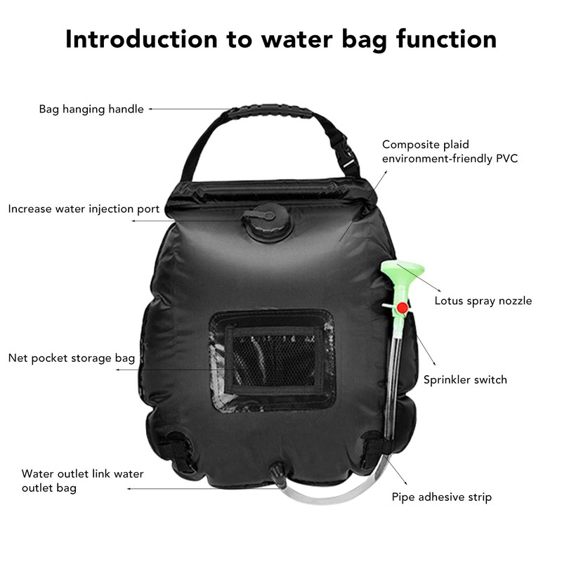Solar Shower Bag 20L Large Capacity Water Storage Bath Accessory