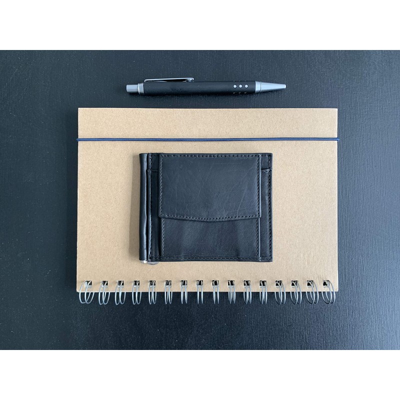 Money Clip Wallet with coin compartment LEAS, Genuine Leather, black