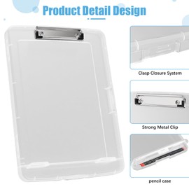Hnogri Plastic Clipboard with Storage, High Performance Clips, Clipboard Storage Box, Light Weight, Smooth Writing for Work, Size 14 x 9.6 x 1.2 inches (Translucent)
