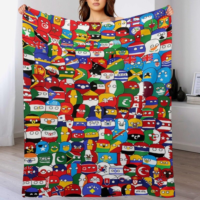Dujunex Countryball World Map Blanket Soft Cozy Lightweight Flannel Fluffy