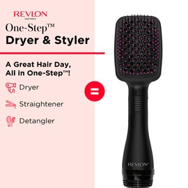 REVLON One-Step Hair Dryer and Styler, All-in-One Detangling and Straightener Brush for Salon-Quality Smooth, Straight Hair, More Shine and Less Frizz, Black