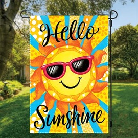 CHAONENG Hello Sunshine Garden Flag Summer Yard Flag Funny Garden Flags Farmhouse Garden Flag 12x18 Double Sided Holiday Yard Decorations for Lawn And Garden