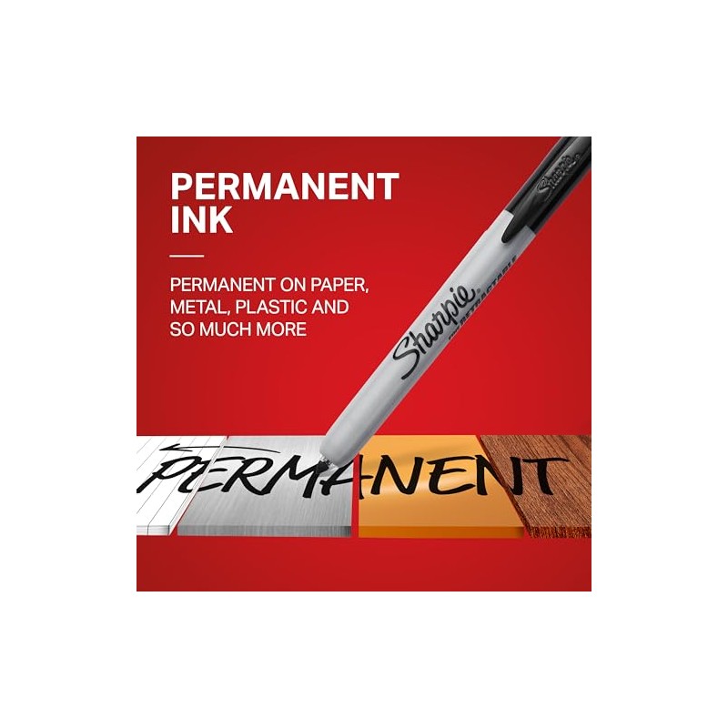 Sharpie 32707 Marcadores permanentes retráctiles, Fine Point, Negro, 12-Count