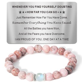 TOLOWOBK Best Sobriety Gifts for Women Sober Gifts Sobriety Bracelet with Wallet Cards, Gemstone Bracelet for Women Unique Birthday Gifts for Women Mom Wife Proud of You AA Recovery Gifts Keepsake