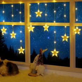 Elktry Christmas Window Lights, 76LEDs 9 Star Curtain Lights, Warm White&Multicolor, IP65 Waterproof, Timer & Memory Function, 8 Modes Indoor/Outdoor Decoration for Xmas, Birthday, Wedding, Bedroom