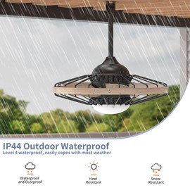 Outdoor Caged Ceiling Fan with Lights, 20" Waterproof Plug-in Fixtures, App/Remote Control, 3 Color Temperatures LED, 6 Speed Reversible DC Motor, for Indoor Farmhouse Porch Patios