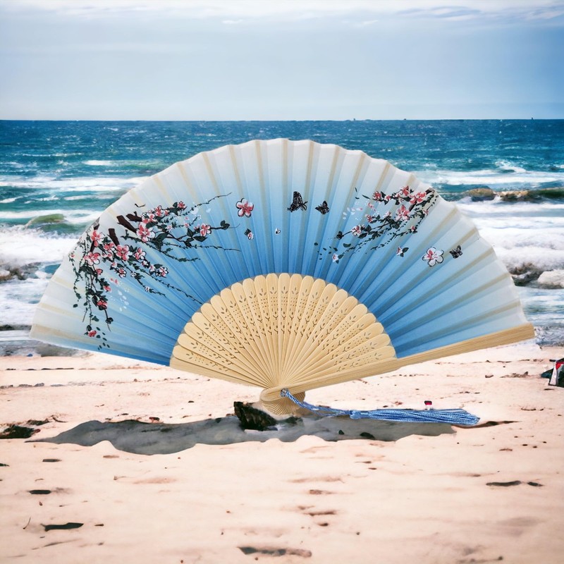 Starlet24 Foldable Bamboo Hand Fan Folding Fan with Tassel Fan