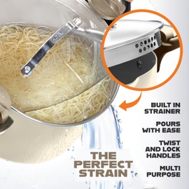 GOTHAM STEEL 5 Qt Ceramic Stock Pot Multipurpose Pasta Pot with Strainer Lid & Twist and Lock Handles, Nonstick Ceramic Pot for Soup, Spaghetti, Rice, Pots for Kitchen, Dishwasher Safe - Cream