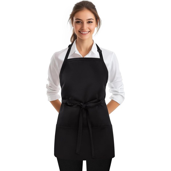 Kitchen Cooking Apron with 3 Pockets, Adjustable Bib Apron Chef