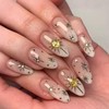 MouyouGlow Press on Nails Short, Almond Airbrushing White 3D Heart
