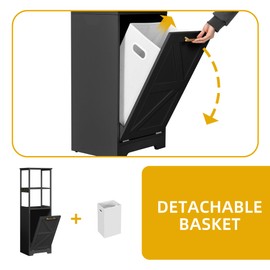 DWVO Tilt Out Laundry Hamper, Hidden Laundry Hamper Cabinet and 3-Tier Storage Shelves with Removable Laundry Basket 53" Tall Bathroom Storage Organizer for Sleeping Room, Laundry Room, White