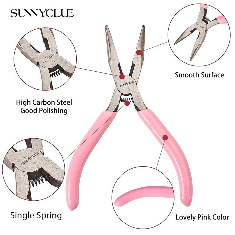 SUNNYCLUE 5 Inch Long Chain Nose Pliers with Serrated Jaws