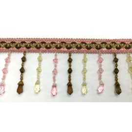 Unbranded 3'' Beaded Crystal Trim - SOLD BY THE YARD - Brown Pink Amber