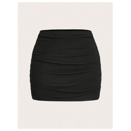 WDIRARA Women's Plus Size Ruched Bodycon Skirt Elastic Waist Mini Skirts Black 4X-Large Plus