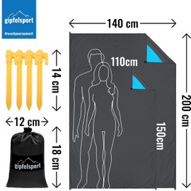 gipfelsport Picnic Blanket - Outdoor Picnic Blanket I Beach Blanket Waterproof Washable Sand-Free I 150 x 110 cm Large I Black